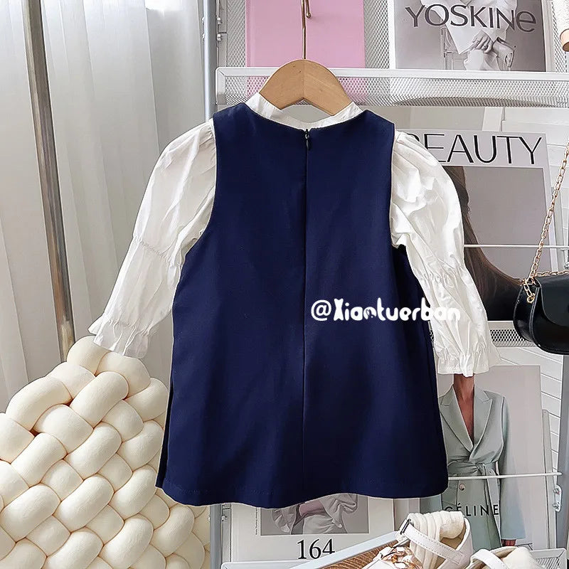 Girls' College Style Dress 2025 Spring and Autumn New Girl Baby Korean Version Tank Top Skirt Lace Shirt Two Piece Set