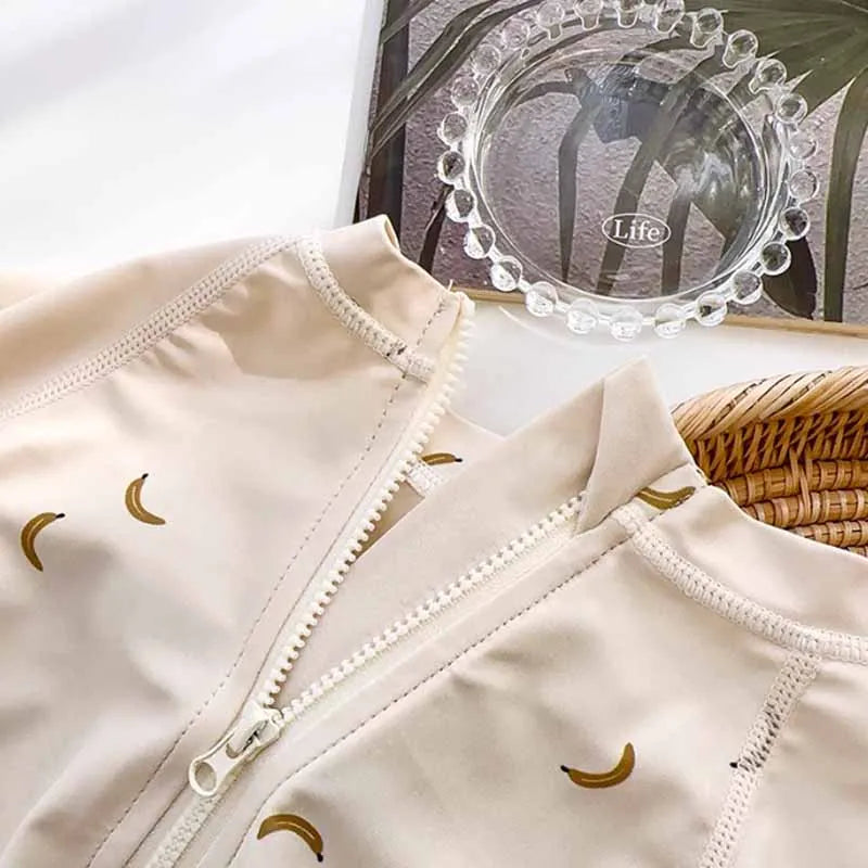 Children's Swimming Costume Girls Jumpsuit Long-Sleeved Swimsuit Baby Sunscreen Quick-Dry Swimwear Kids Cute Summer Beachwear