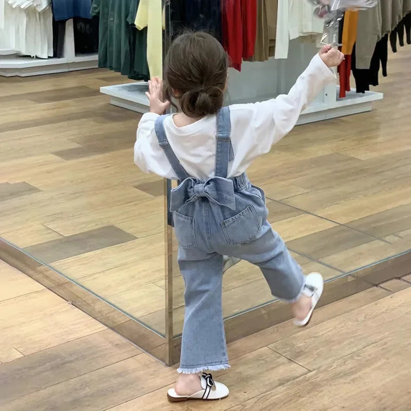 Children's Clothing Sets Long-sleeved T-shirt + Bow Suspenders Jeans Kids Clothes Girls Baby Girl Outfit Set for 2 To 6 Years