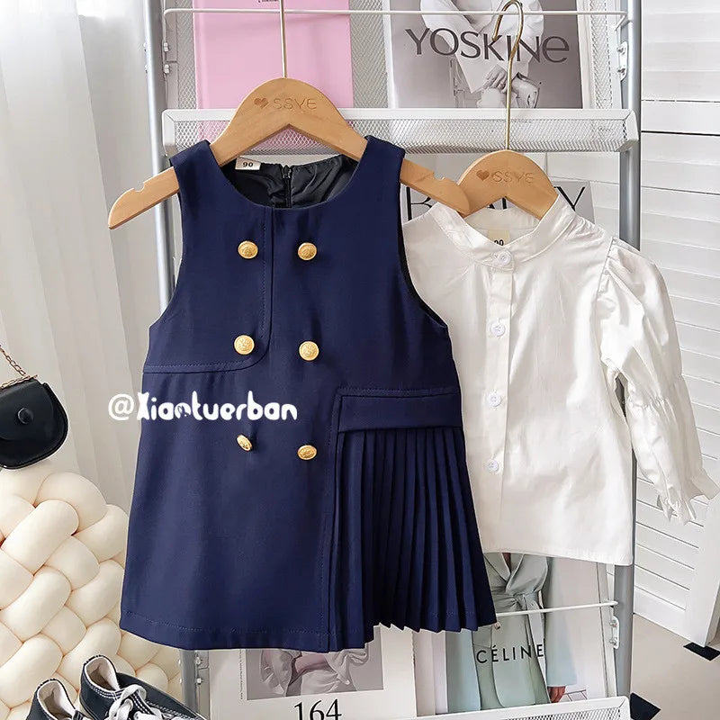 Girls' College Style Dress 2025 Spring and Autumn New Girl Baby Korean Version Tank Top Skirt Lace Shirt Two Piece Set