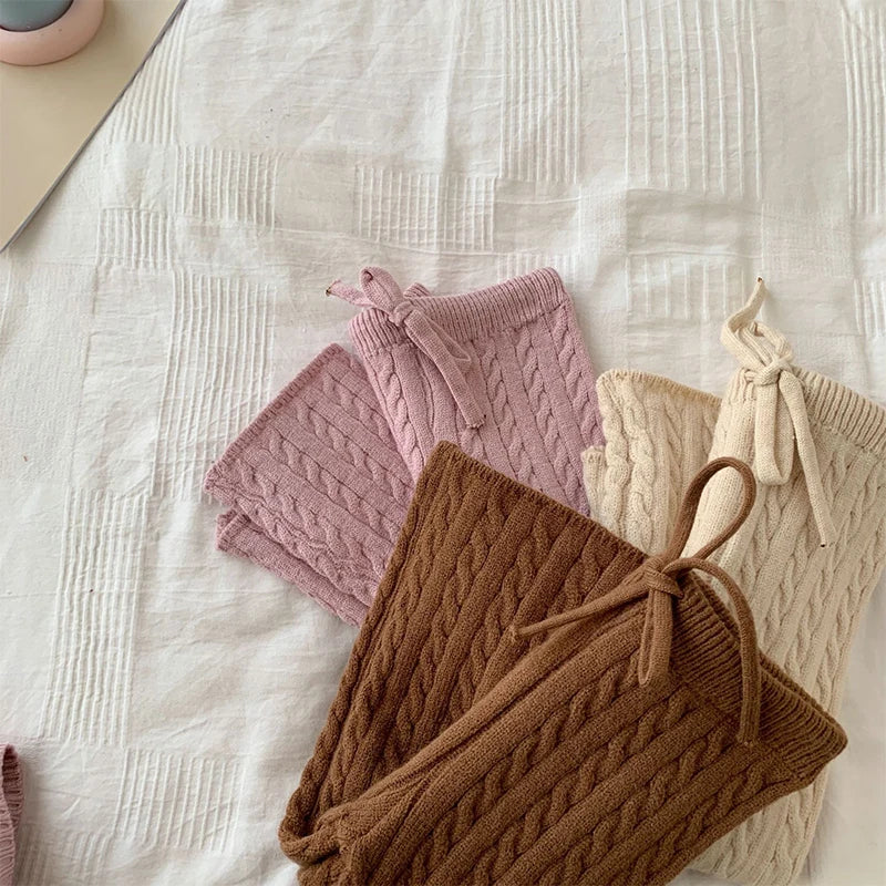Kids Clothes Autumn Winter Girls Warm Clothes Boys Solid Color Knitted Trousers 1-8 Years Old Children Leisure Trousers Pants