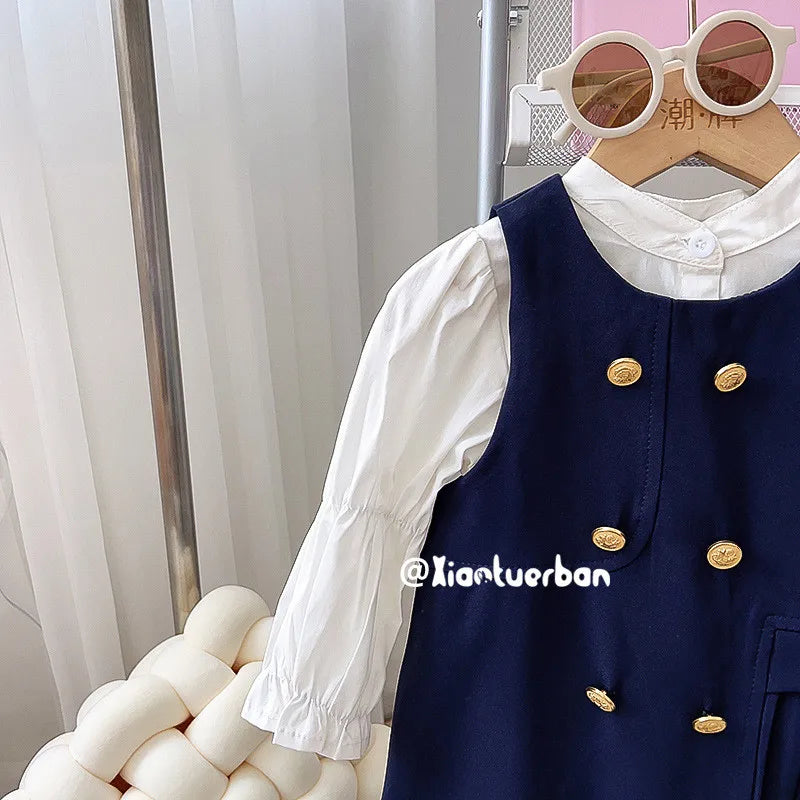 Girls' College Style Dress 2025 Spring and Autumn New Girl Baby Korean Version Tank Top Skirt Lace Shirt Two Piece Set