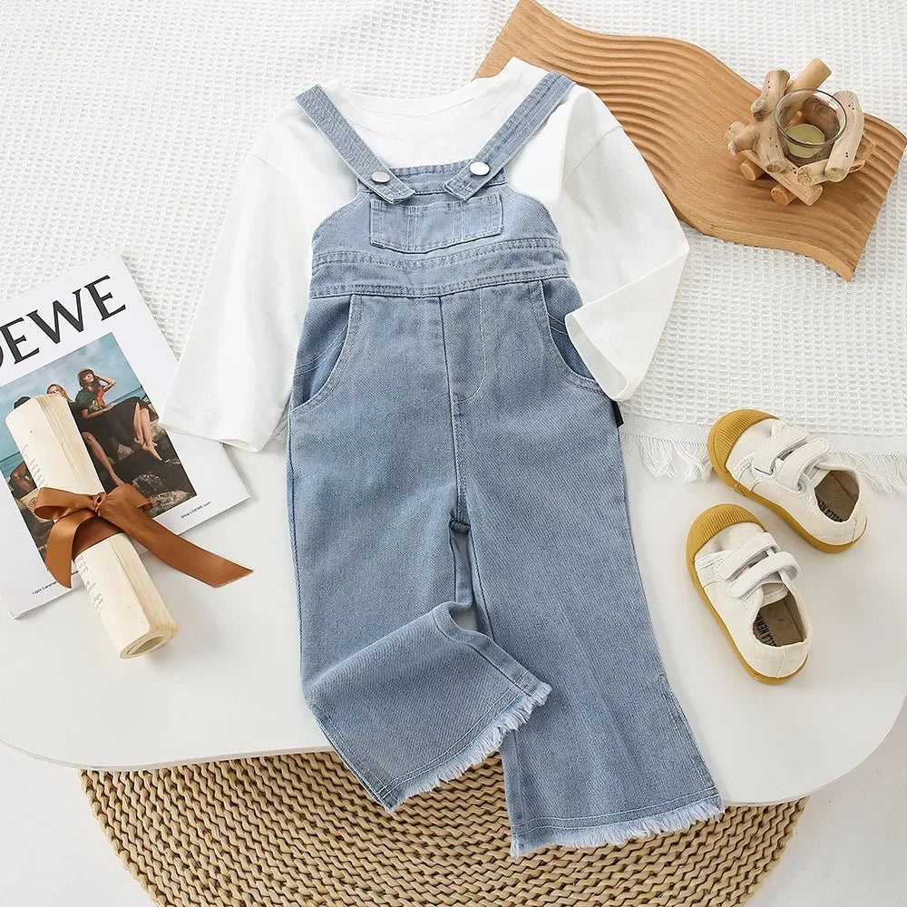 Children's Clothing Sets Long-sleeved T-shirt + Bow Suspenders Jeans Kids Clothes Girls Baby Girl Outfit Set for 2 To 6 Years