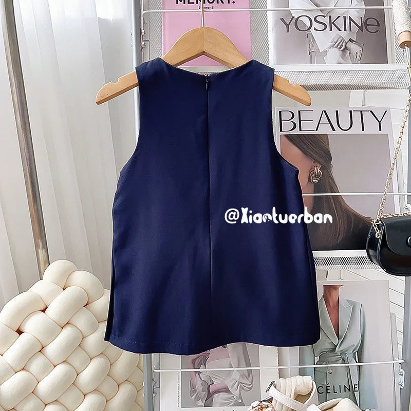 Girls' College Style Dress 2025 Spring and Autumn New Girl Baby Korean Version Tank Top Skirt Lace Shirt Two Piece Set