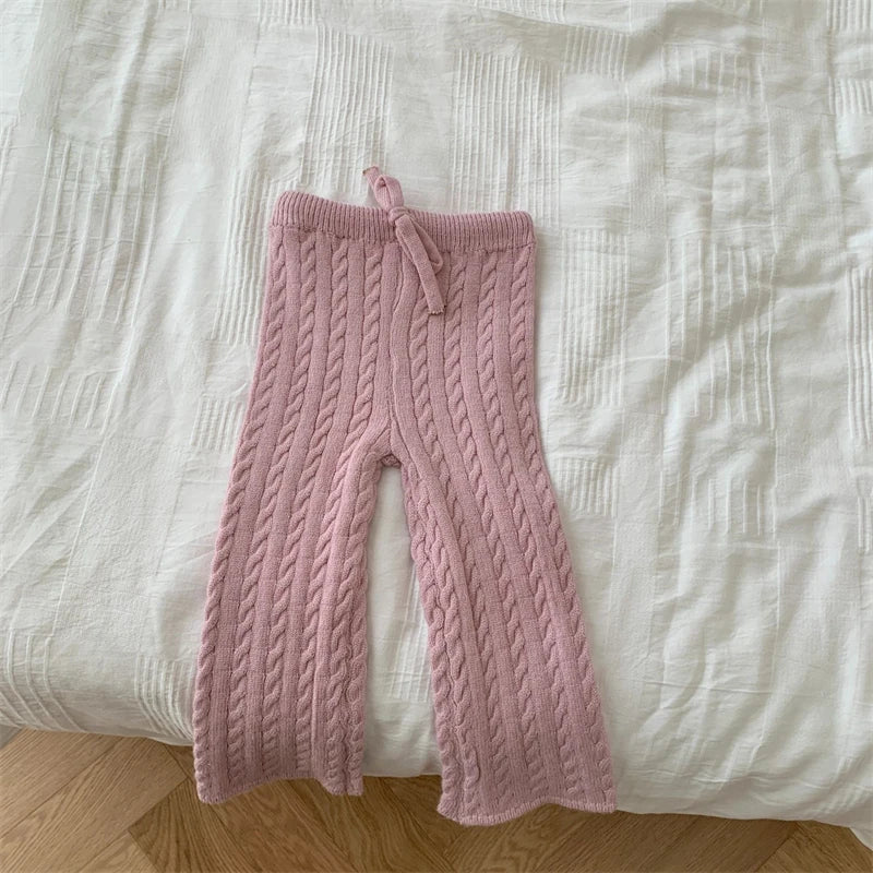 Kids Clothes Autumn Winter Girls Warm Clothes Boys Solid Color Knitted Trousers 1-8 Years Old Children Leisure Trousers Pants