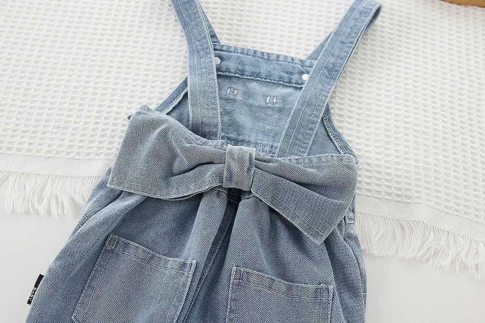 Children's Clothing Sets Long-sleeved T-shirt + Bow Suspenders Jeans Kids Clothes Girls Baby Girl Outfit Set for 2 To 6 Years