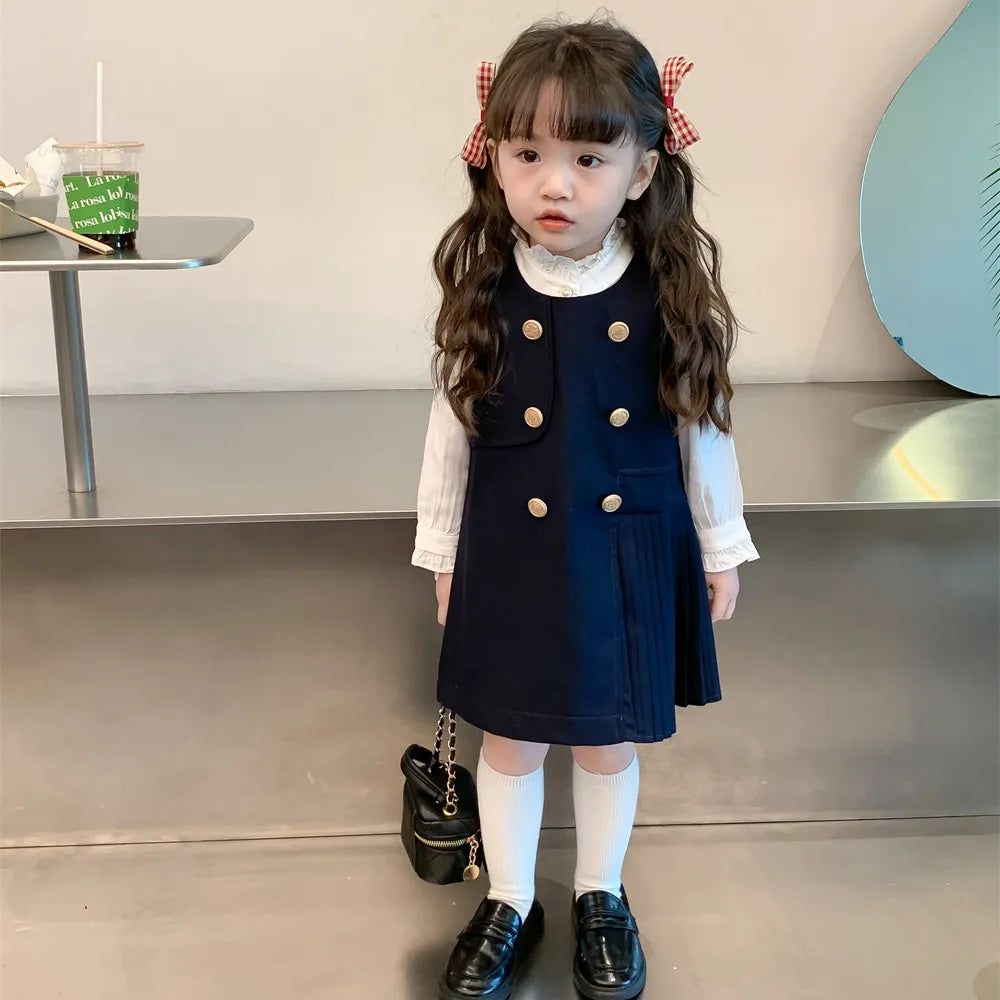 Girls' College Style Dress 2025 Spring and Autumn New Girl Baby Korean Version Tank Top Skirt Lace Shirt Two Piece Set