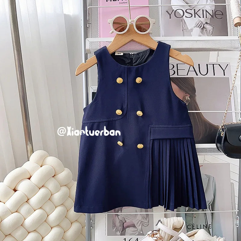Girls' College Style Dress 2025 Spring and Autumn New Girl Baby Korean Version Tank Top Skirt Lace Shirt Two Piece Set