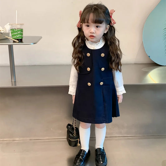 Girls' College Style Dress 2025 Spring and Autumn New Girl Baby Korean Version Tank Top Skirt Lace Shirt Two Piece Set