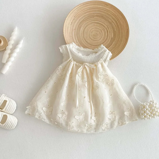 Girls' Korean Version Summer New 2025 Cute Bow Suspender Doll Shirt, Children's Stylish Embroidered Sweet Top